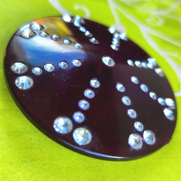 VTG Bakelite Celluoid Plastic Purple Ink Blue Rhinestones Antique Button 2.5" - Picture 5 of 16